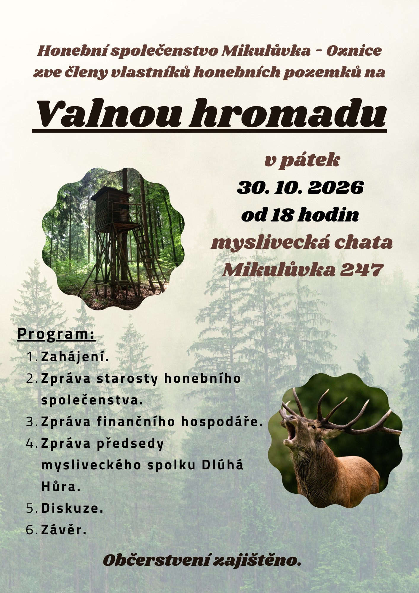 Plakát Valná hromada dne 30.10.2026 od 18:00, na č.p. 247