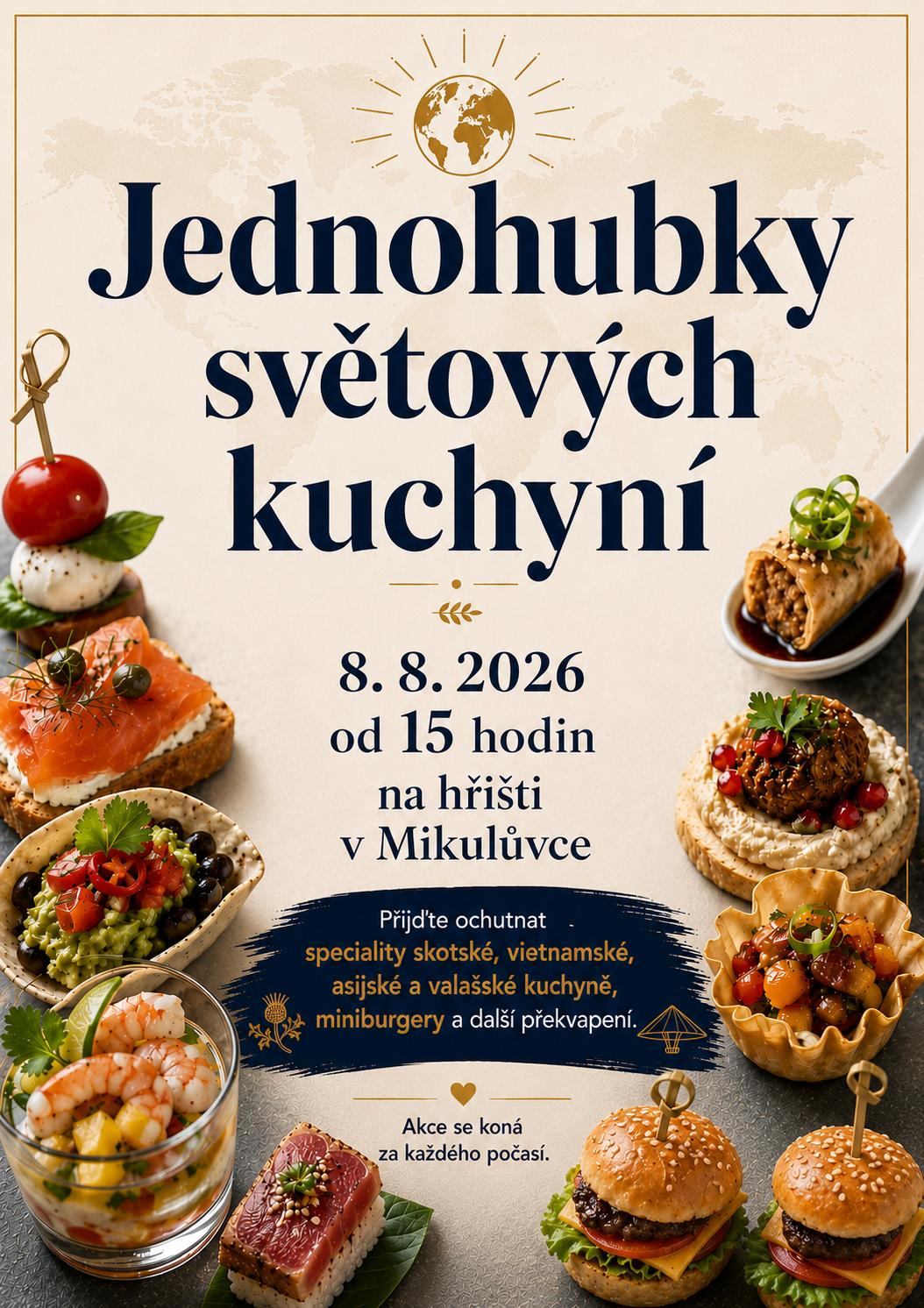 Jednohubky světových kuchyní, 8.8. od 15:00, hřiště Mikulůvka